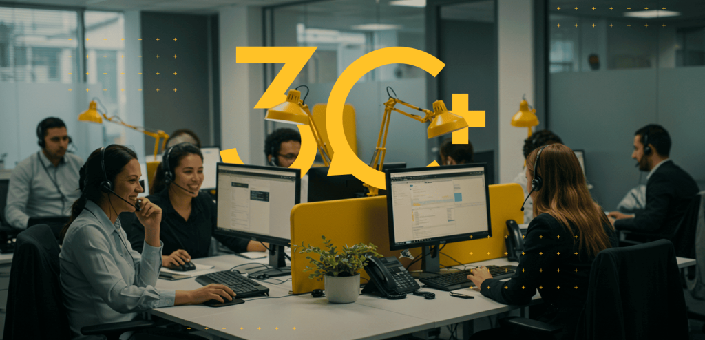 Imagem de funcionários de um call center.